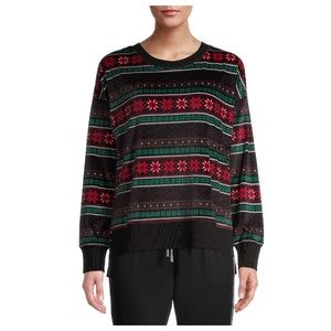 Women's Velour Long Sleeve Crew-Neck Top